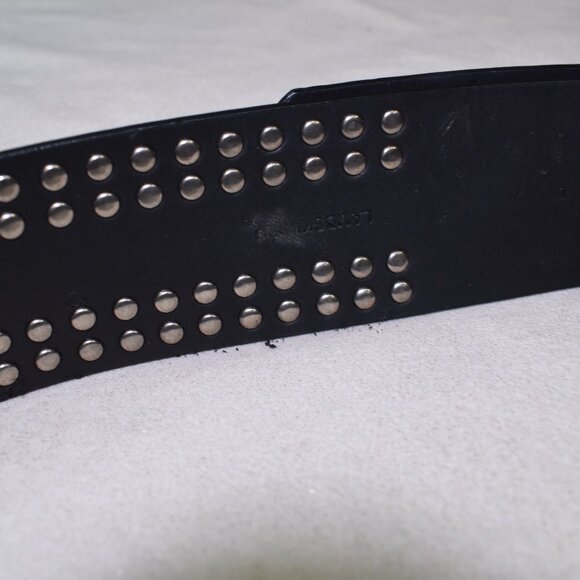 Black Studded Lambskin Leather Wide Belt Round Buckle Women’s XL - Picture 7 of 10